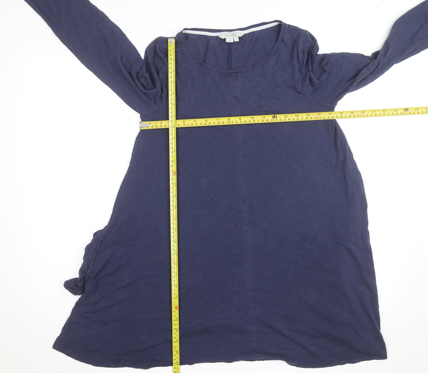 Boden Women Blue Cotton Jersey Shift Dress Size 12 Long Sleeve