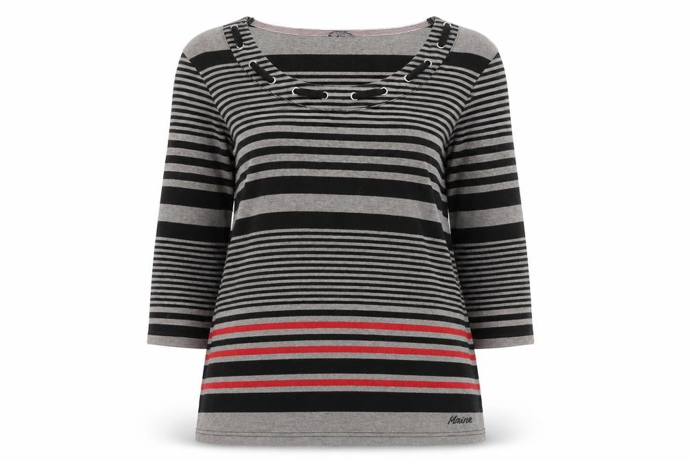 Maine New England Women's Grey Striped 3/4 Sleeve T-Shirt Size 22