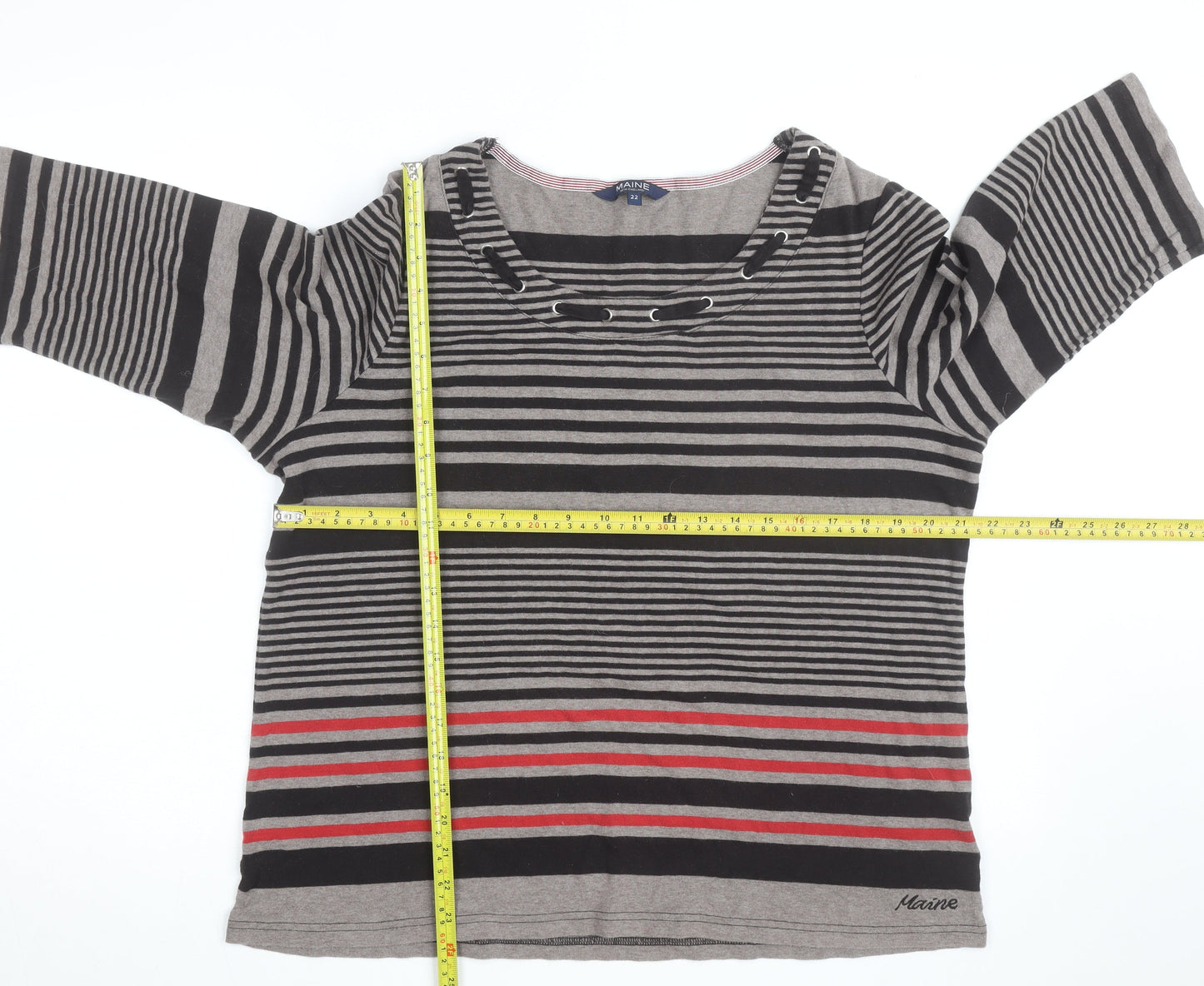 Maine New England Women's Grey Striped 3/4 Sleeve T-Shirt Size 22