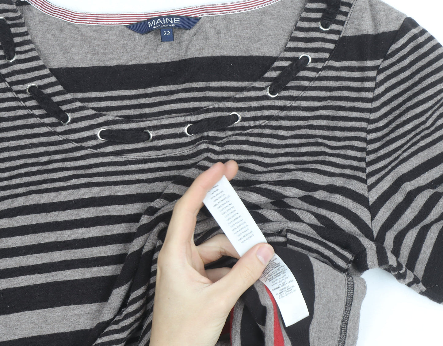 Maine New England Women's Grey Striped 3/4 Sleeve T-Shirt Size 22