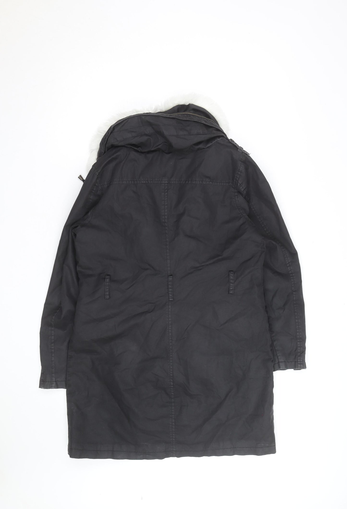 Mint Velvet Women's Black Faux Fur Trimmed Parka Coat Size 10