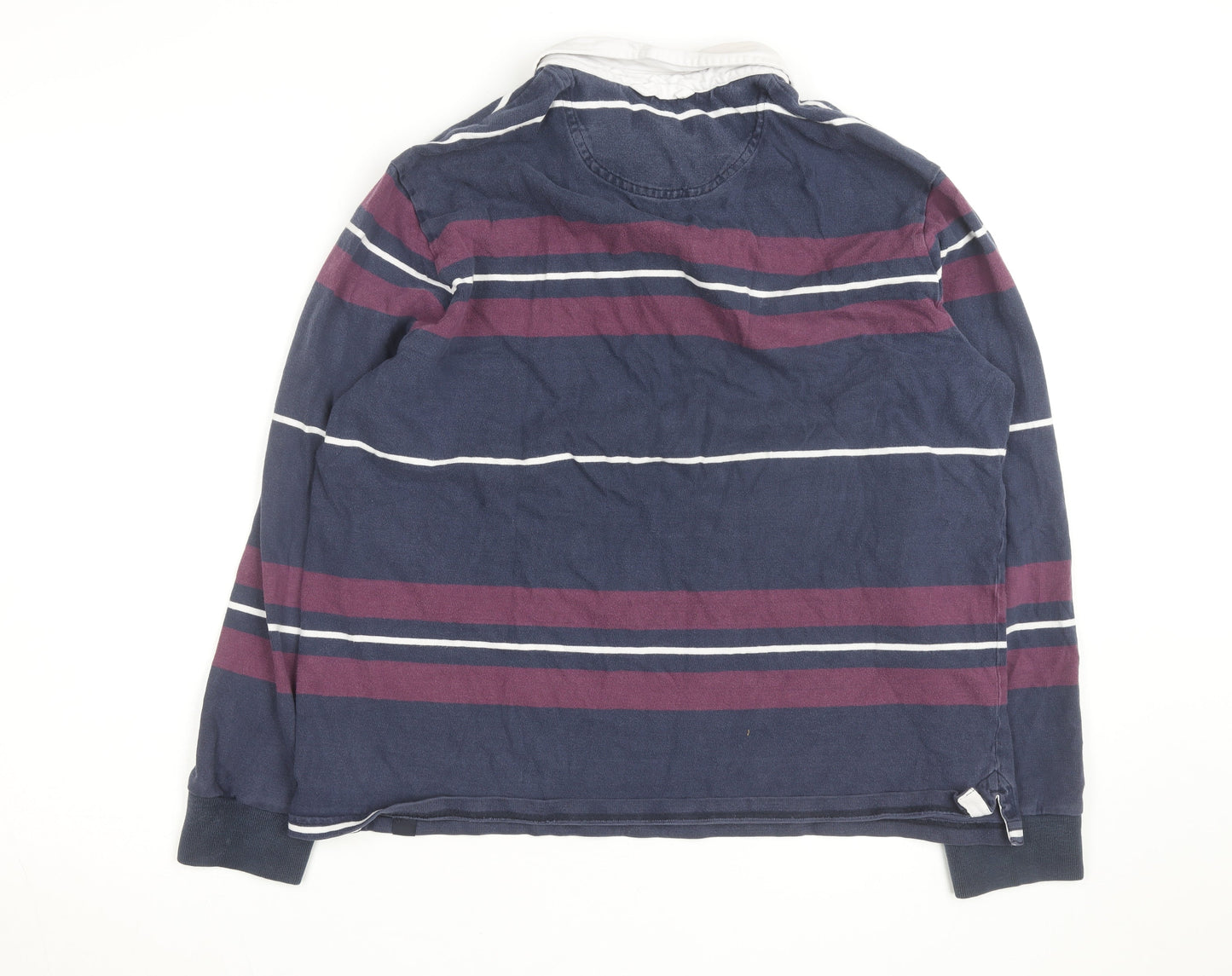 Marks and Spencer Men's Blue Striped Long Sleeve Rugby Shirt M