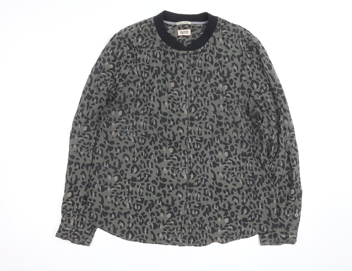 Hilfiger Denim Women's Green Animal Print Blouse M Long Sleeve