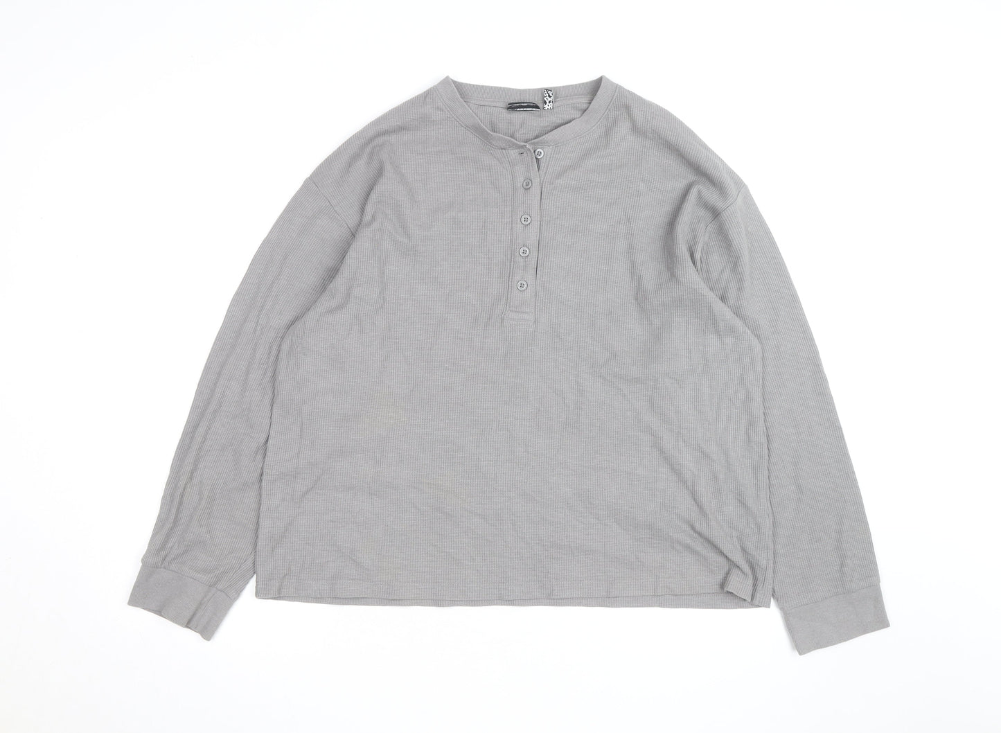 ASOS DESIGN Womens Grey Henley Long Sleeve Waffle Knit Jumper Medium