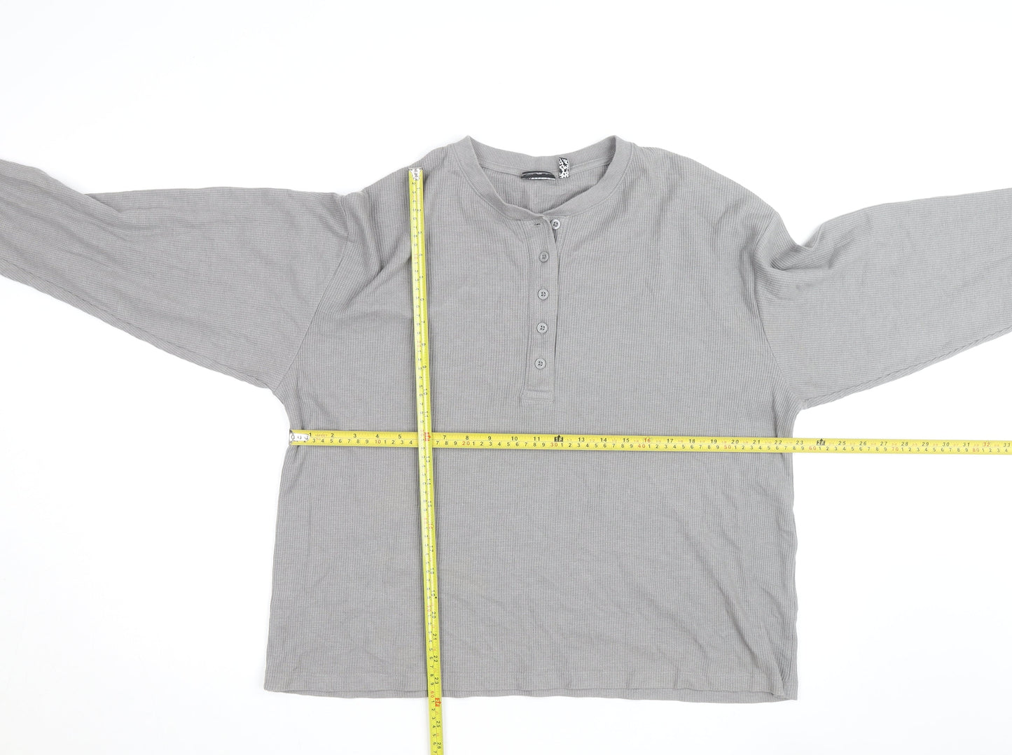 ASOS DESIGN Womens Grey Henley Long Sleeve Waffle Knit Jumper Medium