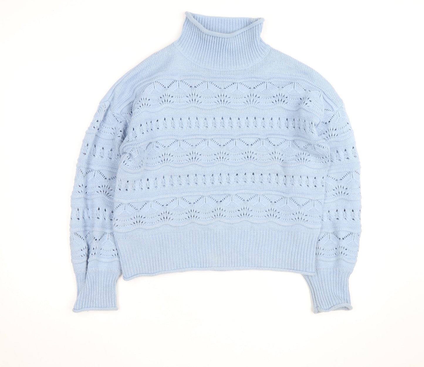 French Connection Women Blue Roll Neck Open Knit Jumper Size S