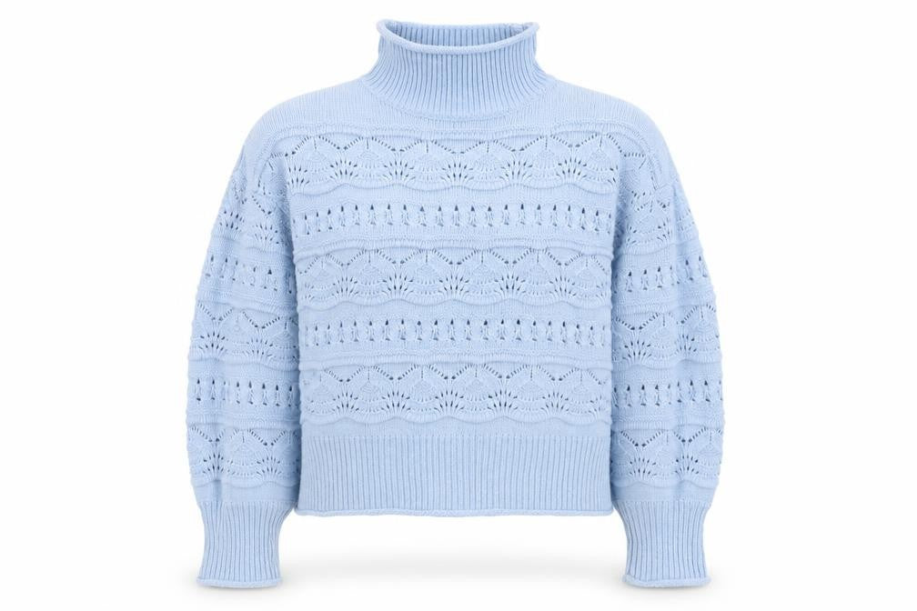 French Connection Women Blue Roll Neck Open Knit Jumper Size S