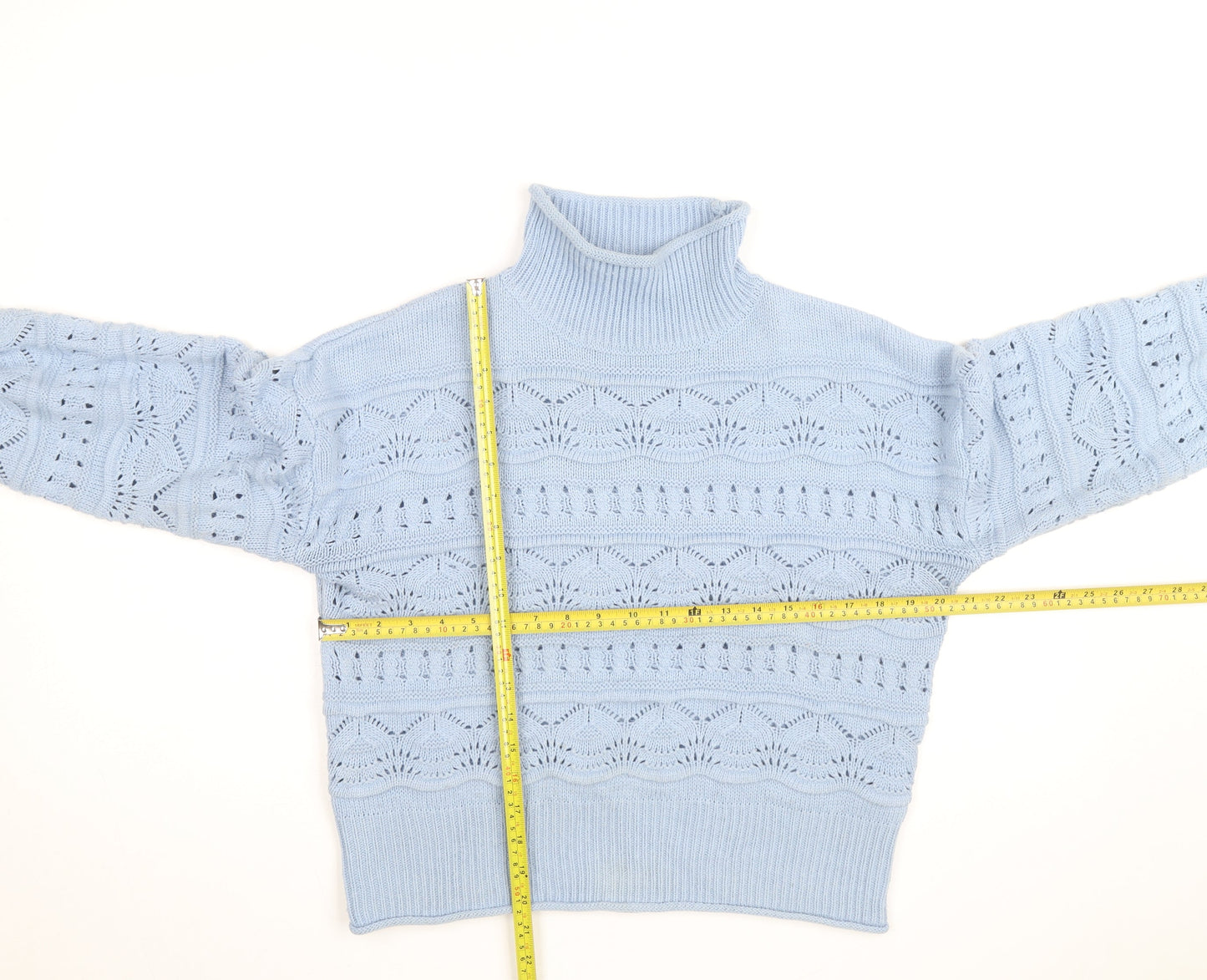 French Connection Women Blue Roll Neck Open Knit Jumper Size S