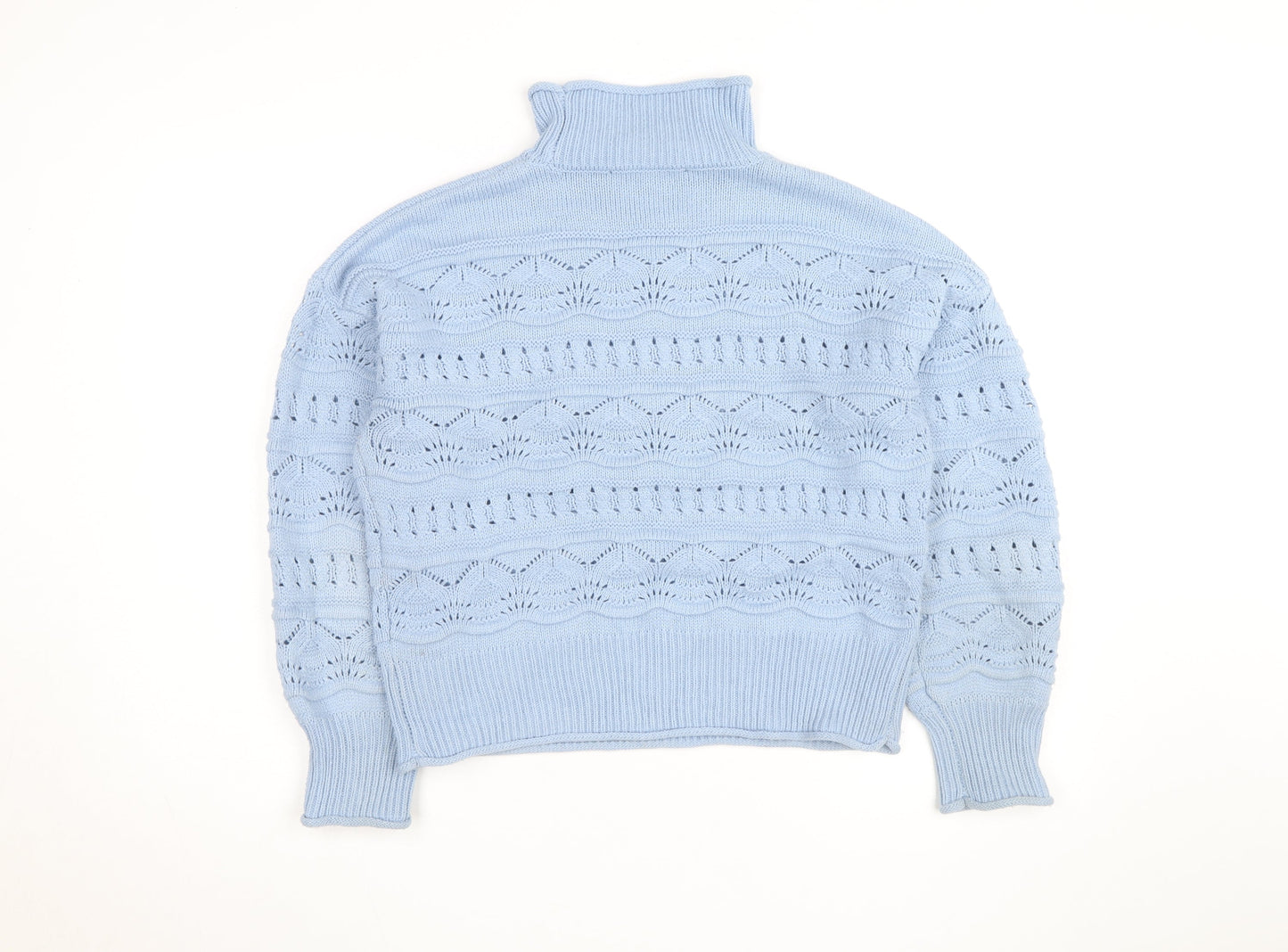 French Connection Women Blue Roll Neck Open Knit Jumper Size S