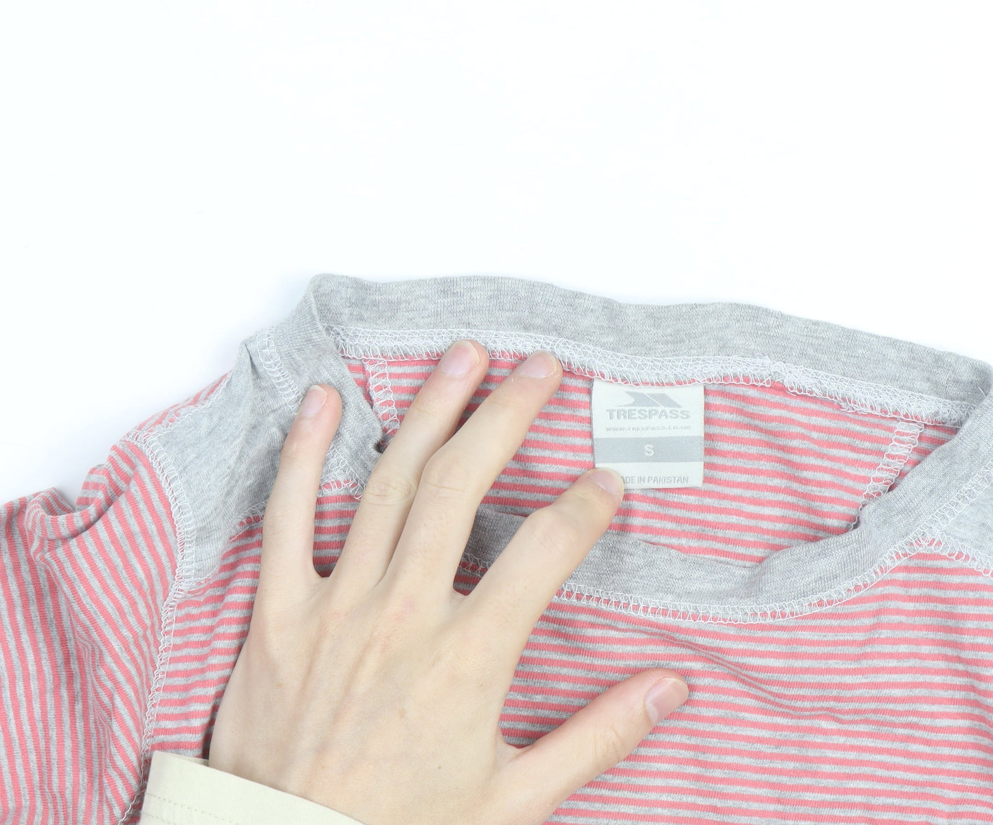 Trespass Womens Pink Striped Cotton Crew Neck Jumper Size S