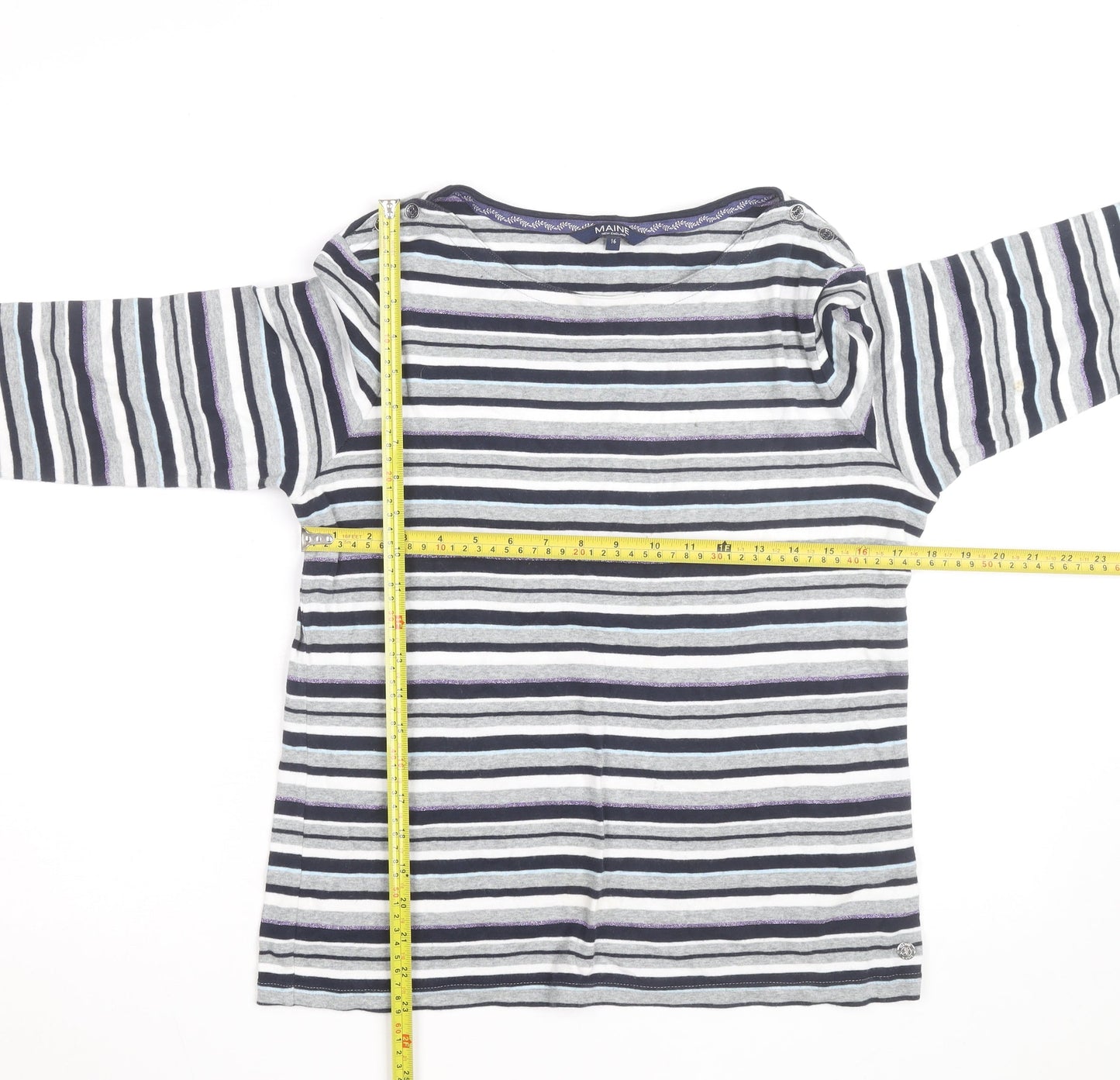 Maine New England Womens Multicoloured Stripe Cotton Long Sleeve Top Size 16