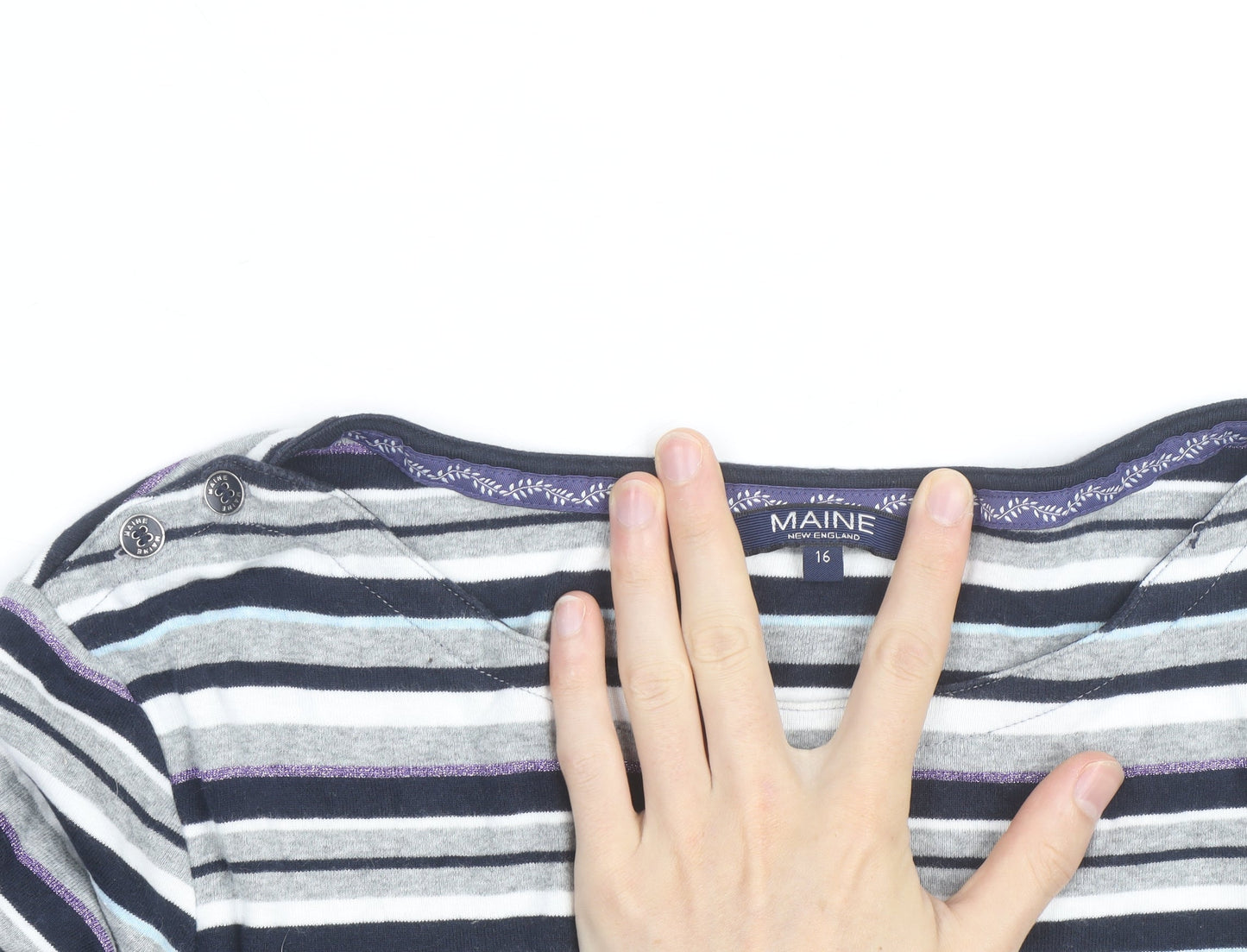 Maine New England Womens Multicoloured Stripe Cotton Long Sleeve Top Size 16