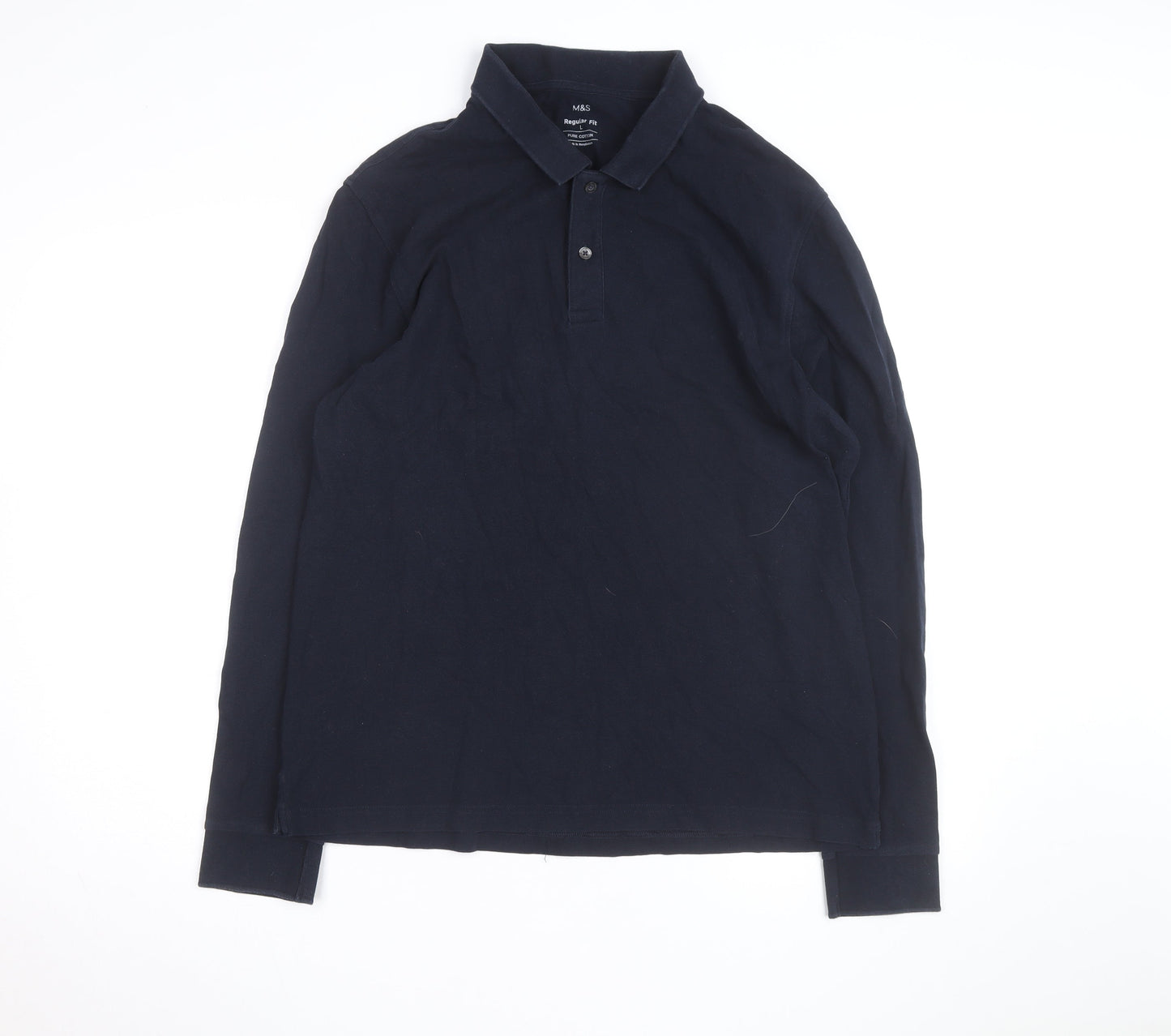 Marks and Spencer Men's Black Long Sleeve Cotton Polo Shirt L