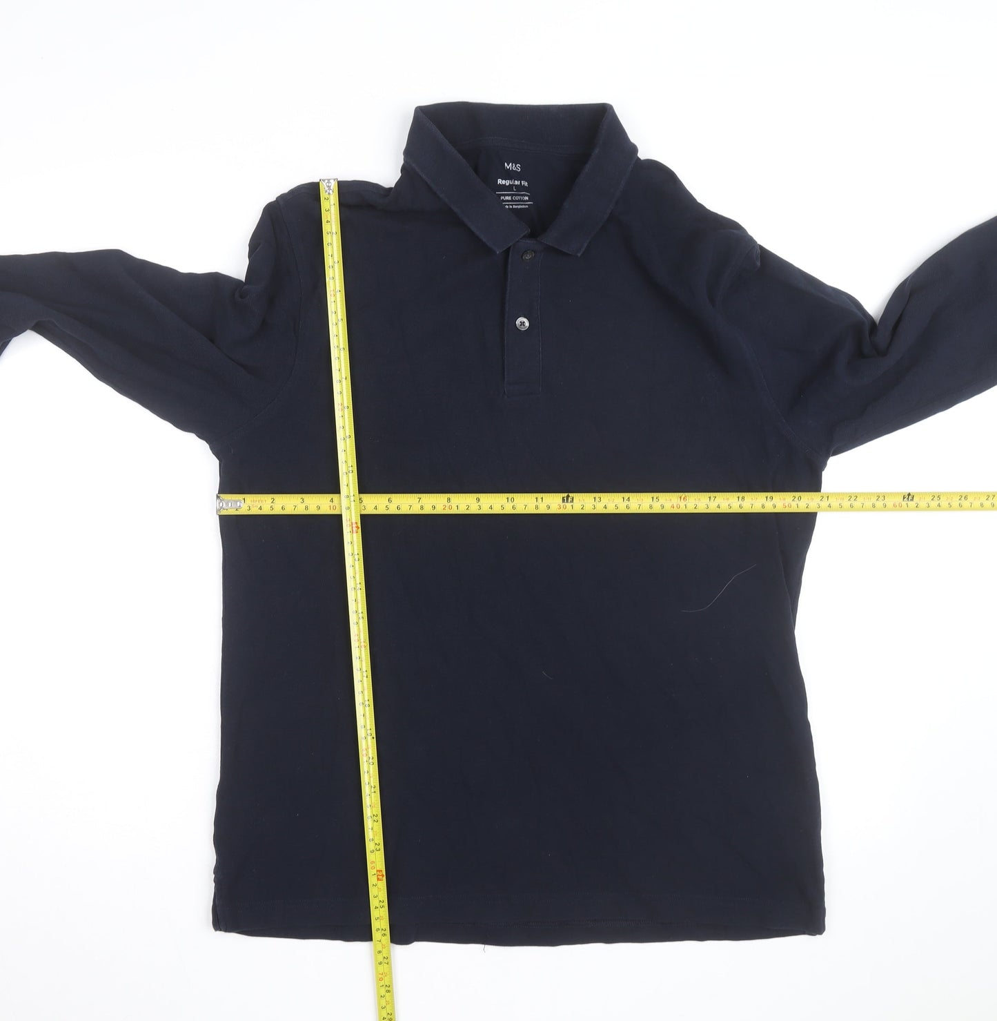Marks and Spencer Men's Black Long Sleeve Cotton Polo Shirt L