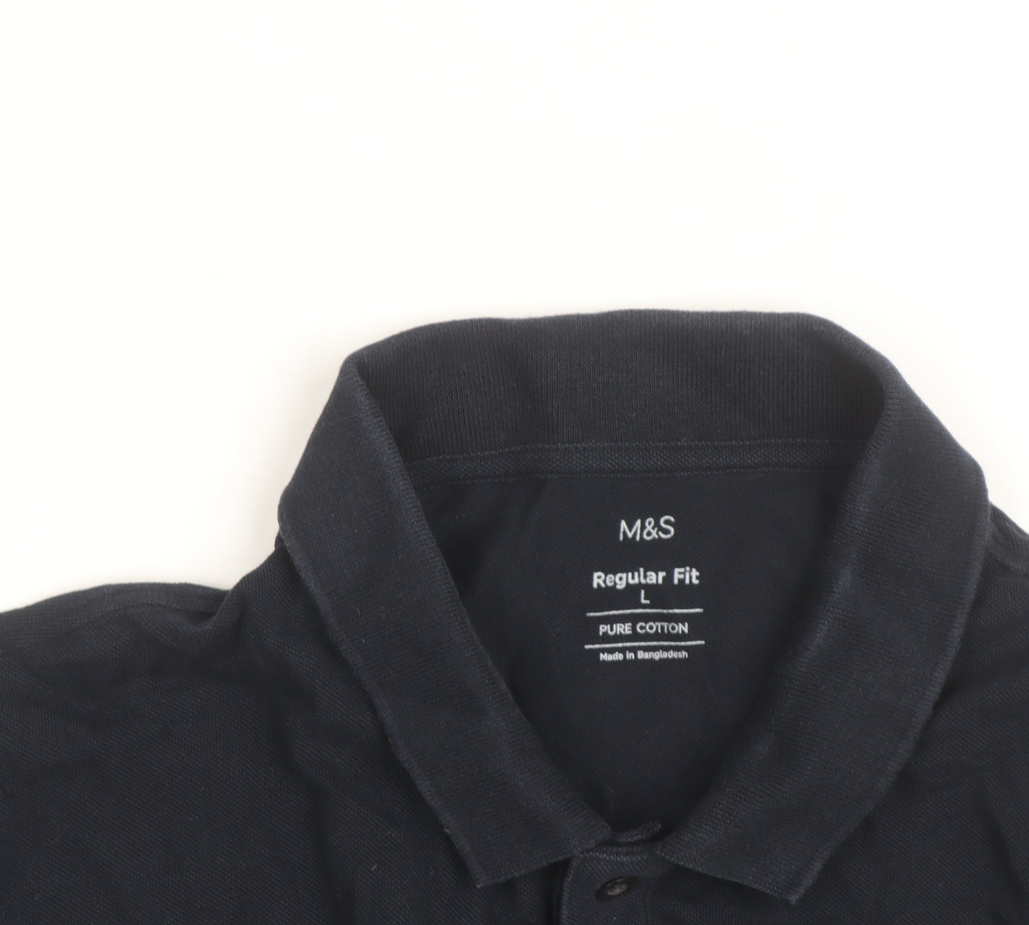Marks and Spencer Men's Black Long Sleeve Cotton Polo Shirt L
