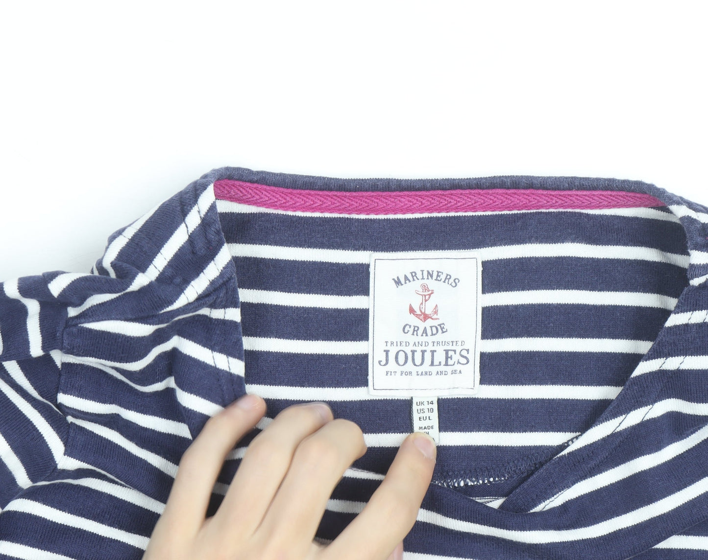 Joules Women’s Blue Striped Long Sleeve Cotton Nautical T-Shirt UK 14