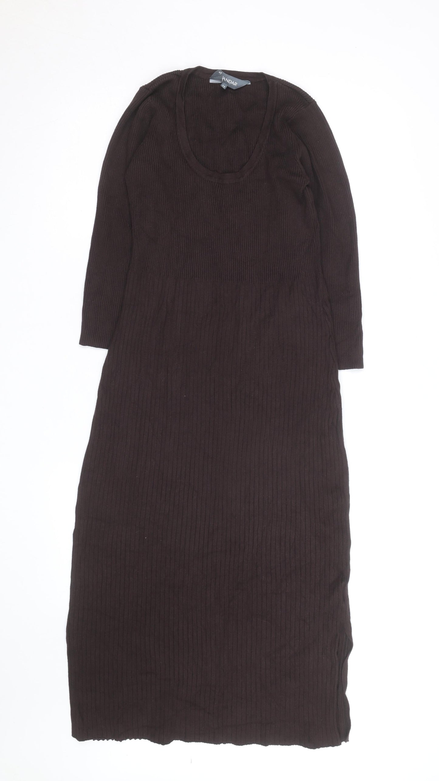Sosandar Women Brown Ribbed Knit Midi Bodycon Dress Size 12