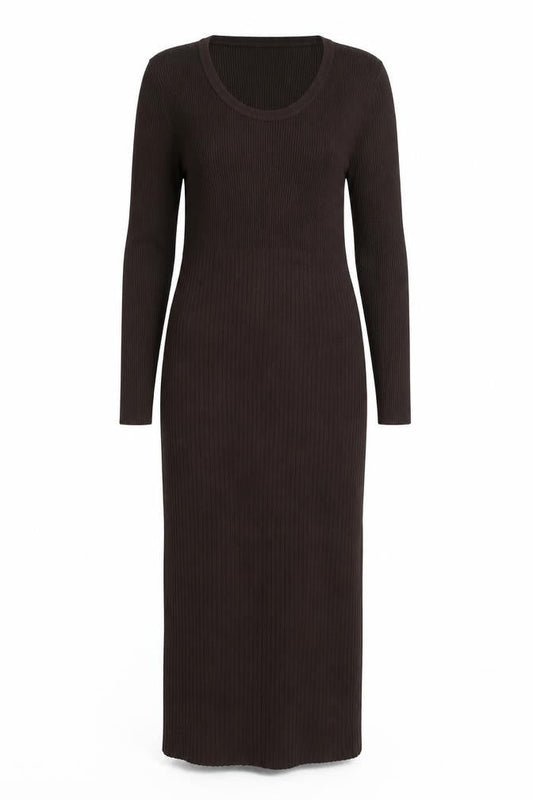 Sosandar Women Brown Ribbed Knit Midi Bodycon Dress Size 12
