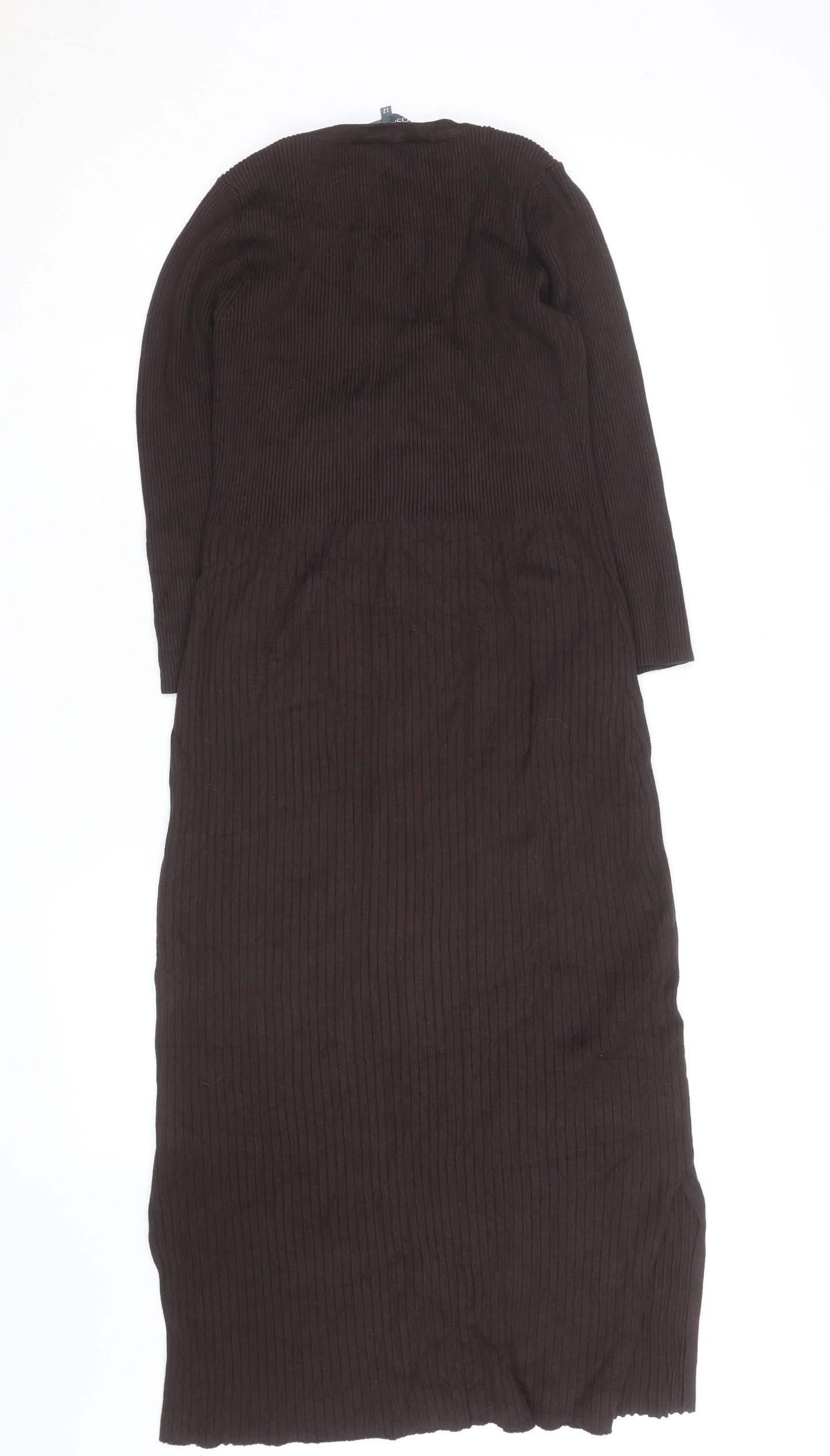 Sosandar Women Brown Ribbed Knit Midi Bodycon Dress Size 12