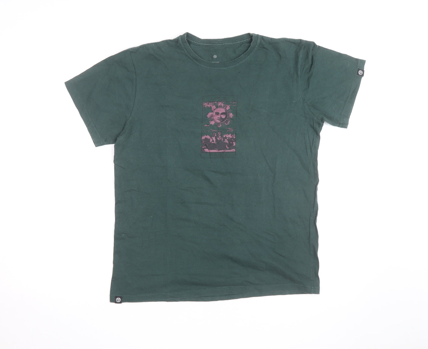VERTIGEM Men's Green Graphic Print Cotton T-Shirt Size M
