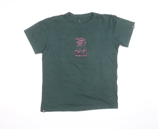 VERTIGEM Men's Green Graphic Print Cotton T-Shirt Size M