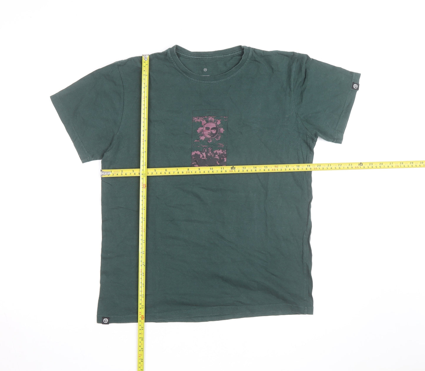 VERTIGEM Men's Green Graphic Print Cotton T-Shirt Size M