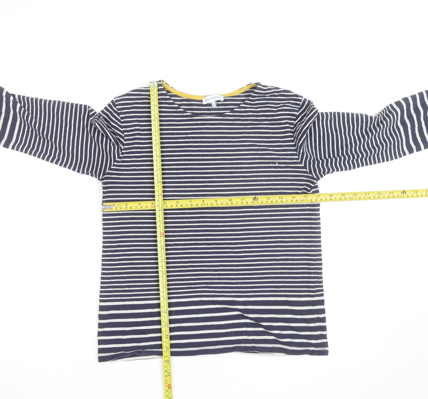 Warehouse Women’s Blue Striped Cotton Long Sleeve Pullover Jumper Size 8