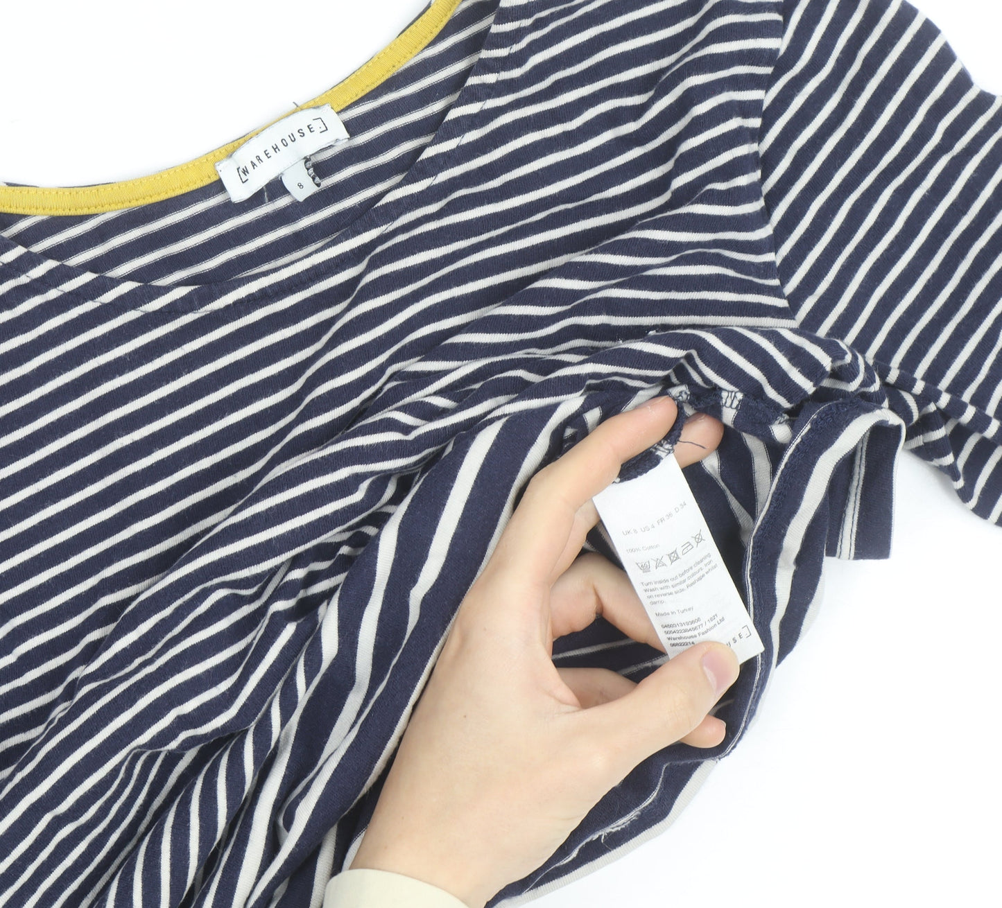 Warehouse Women’s Blue Striped Cotton Long Sleeve Pullover Jumper Size 8