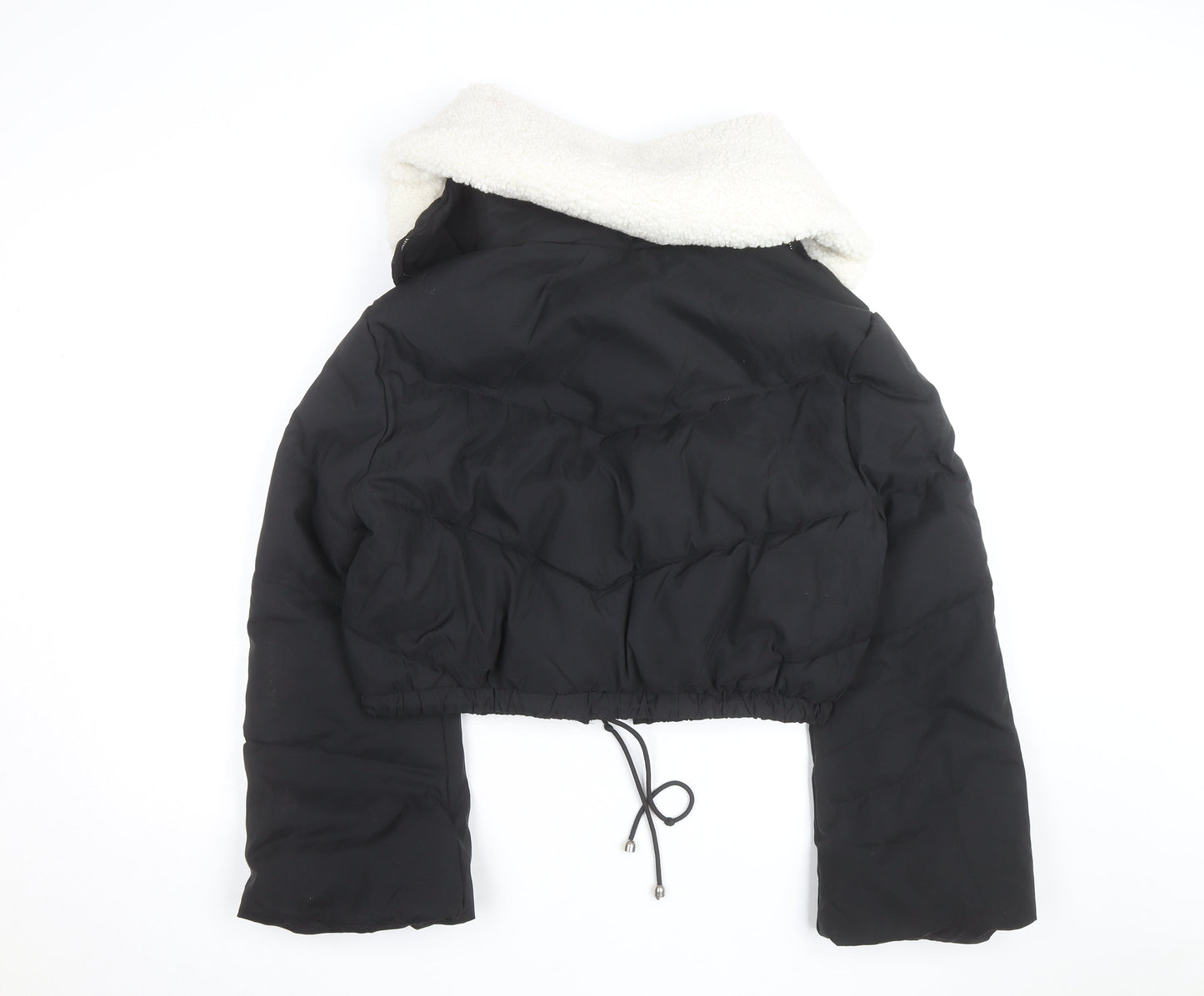 Flamme Mode Women’s Black Cropped Puffer Jacket with Faux Fur Collar Size M