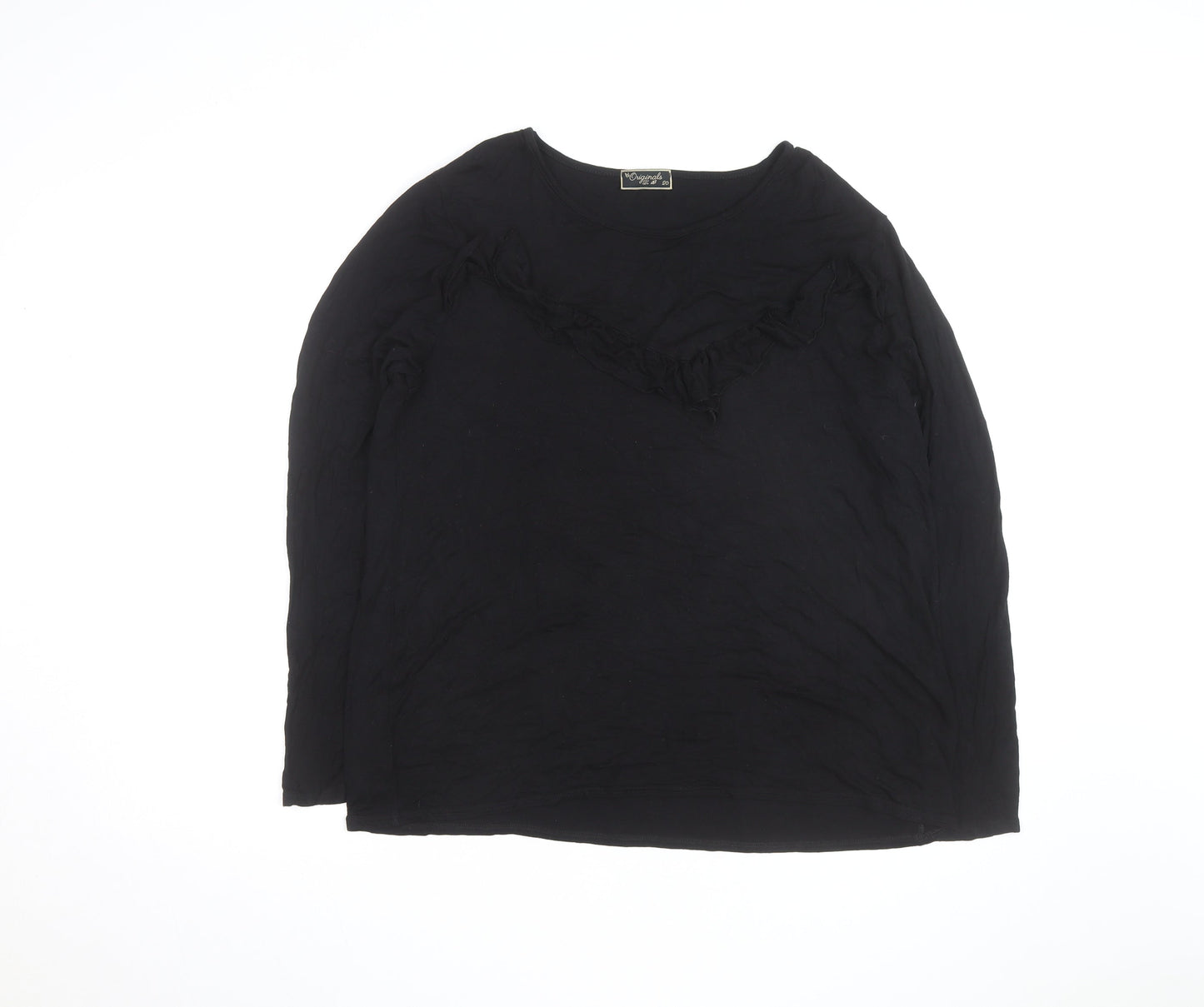 Originals from M&S Women's Black Long Sleeve Ruffle Jersey Top Size 20