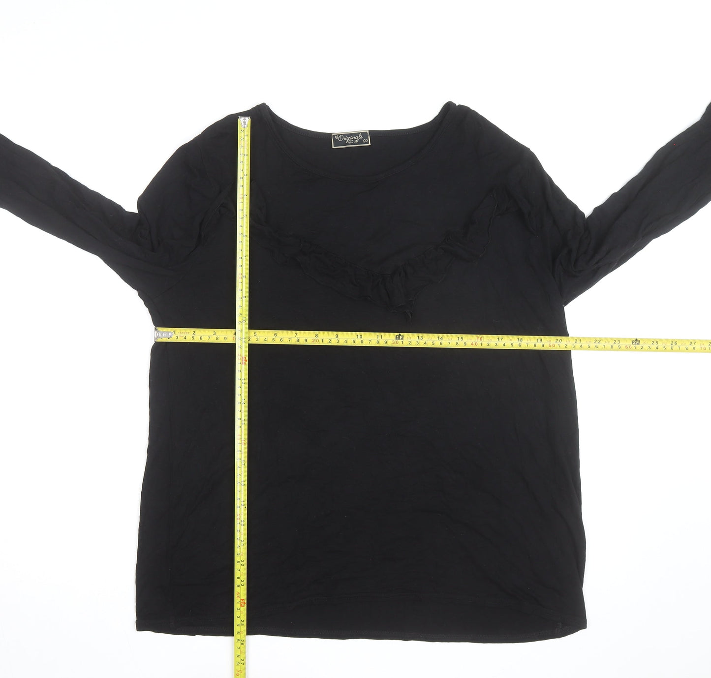 Originals from M&S Women's Black Long Sleeve Ruffle Jersey Top Size 20