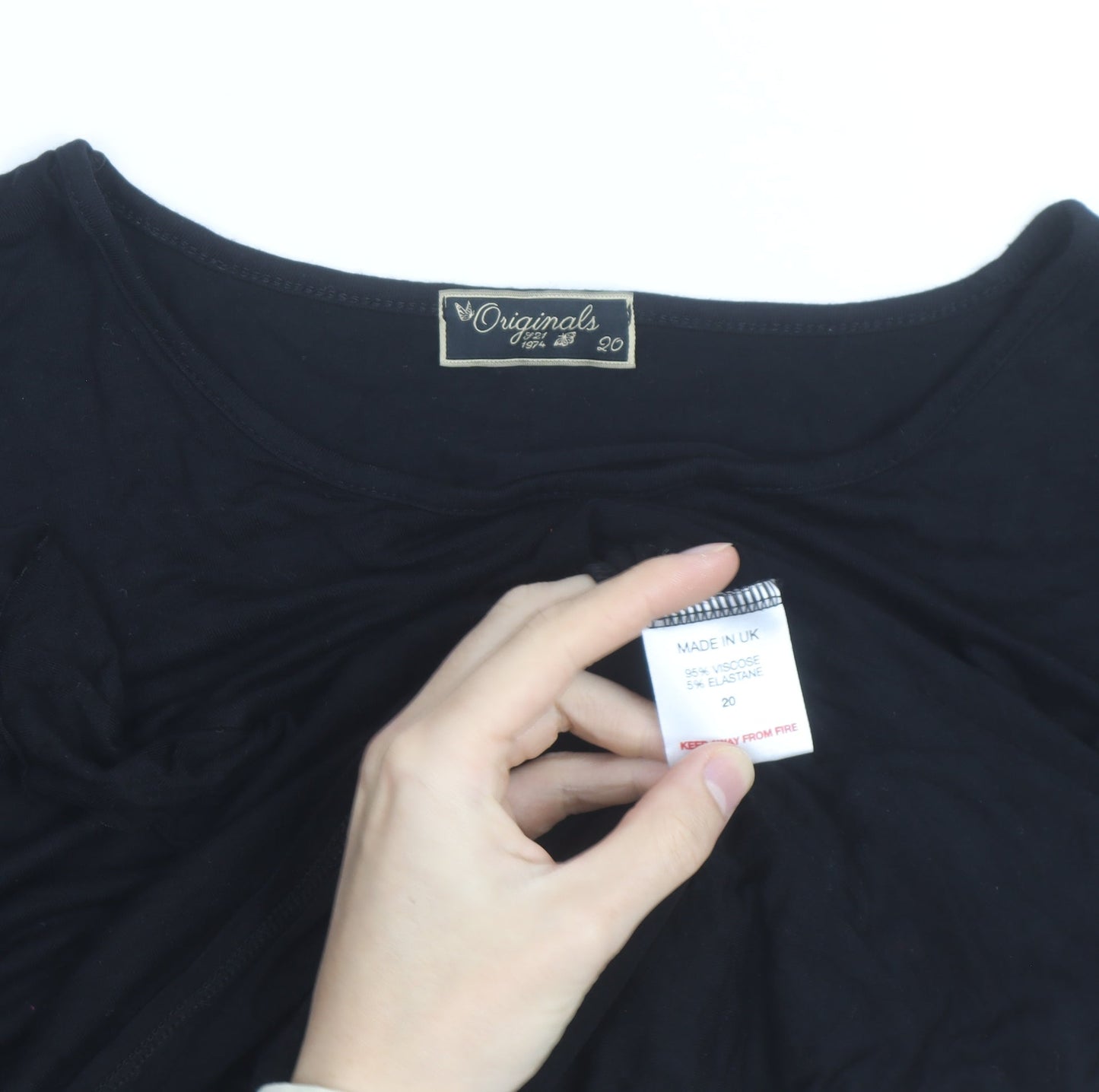 Originals from M&S Women's Black Long Sleeve Ruffle Jersey Top Size 20