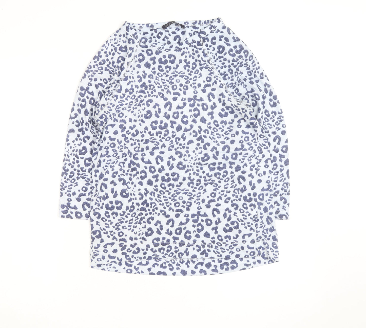 Marks and Spencer Womens Blue Leopard Print 3/4 Sleeve T-Shirt UK 10