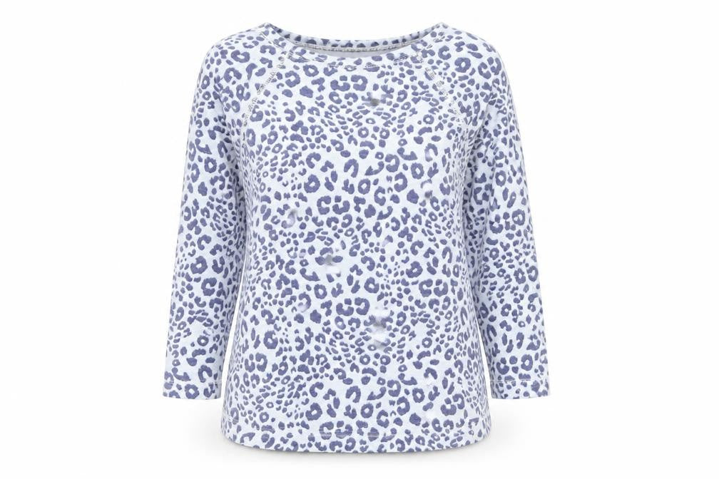 Marks & Spencer Womens Blue Leopard Print 3/4 Sleeve T-Shirt UK 10