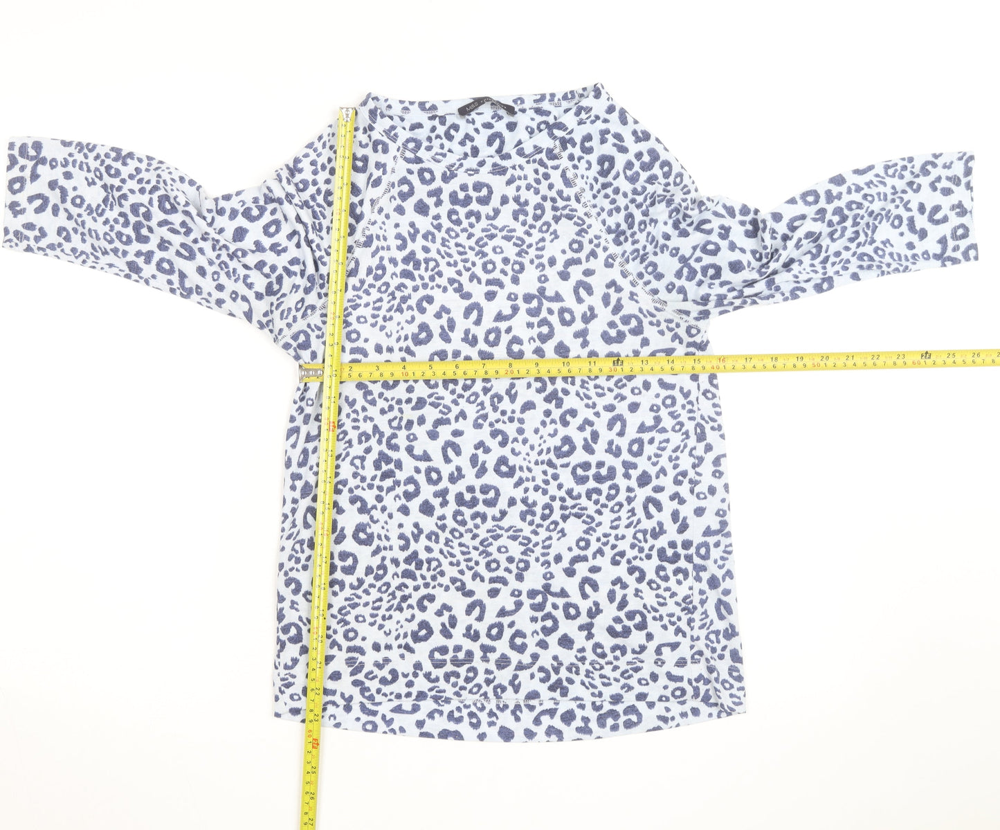 Marks and Spencer Womens Blue Leopard Print 3/4 Sleeve T-Shirt UK 10