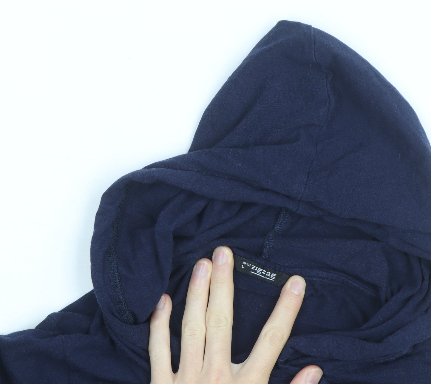 Zigzag Womens Navy Blue Hoodie UK 12 Pullover Long Sleeve Cotton