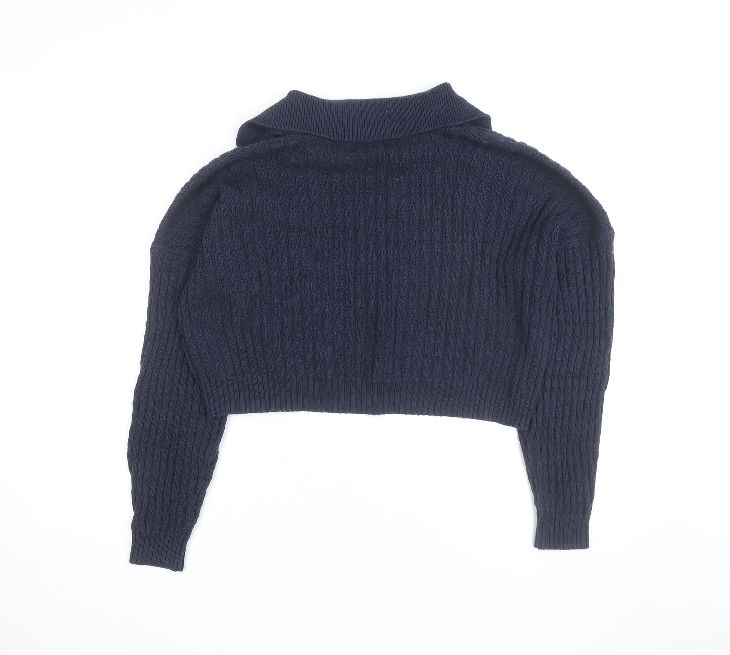 Hollister Women's Blue Collared Cable-Knit Pullover Jumper M