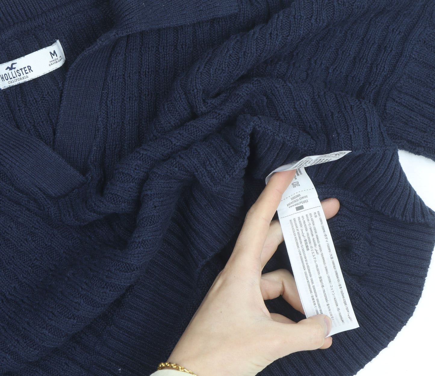Hollister Women's Blue Collared Cable-Knit Pullover Jumper M