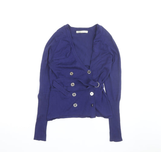 Karen Millen Women's Blue Belted V-Neck Cardigan Size S