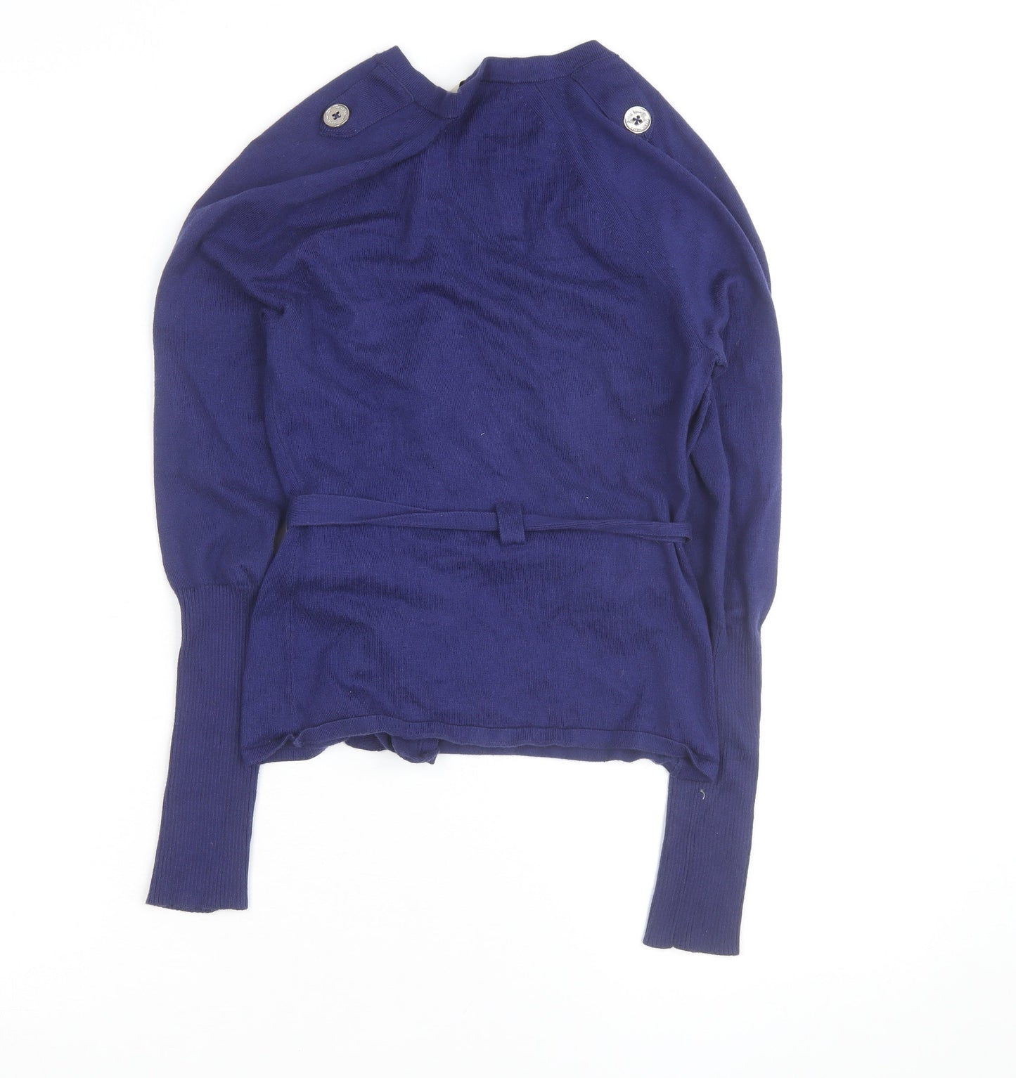 Karen Millen Women's Blue Belted V-Neck Cardigan Size S