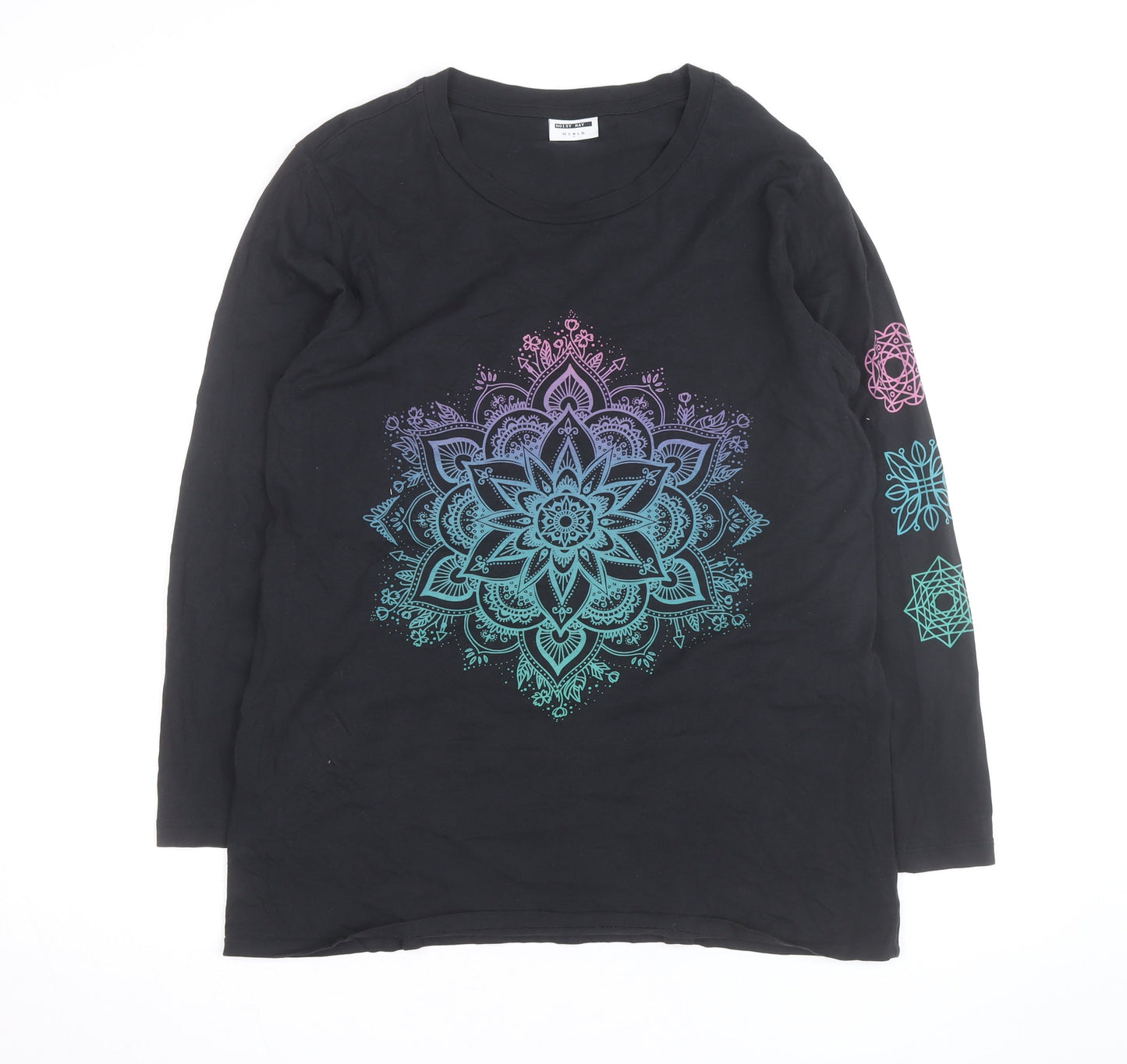 Noisy May Unisex Black Mandala Long Sleeve Cotton Shirt M