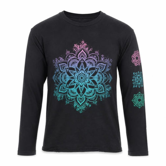 Noisy May Unisex Black Mandala Long Sleeve Cotton Shirt M