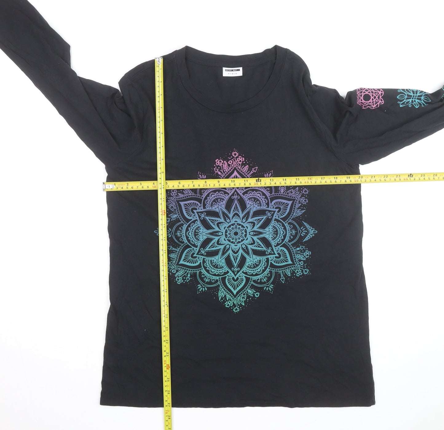 Noisy May Unisex Black Mandala Long Sleeve Cotton Shirt M