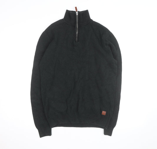 NEXT Men's Black M 1/2 Zip High Neck Cotton Blend Jumper