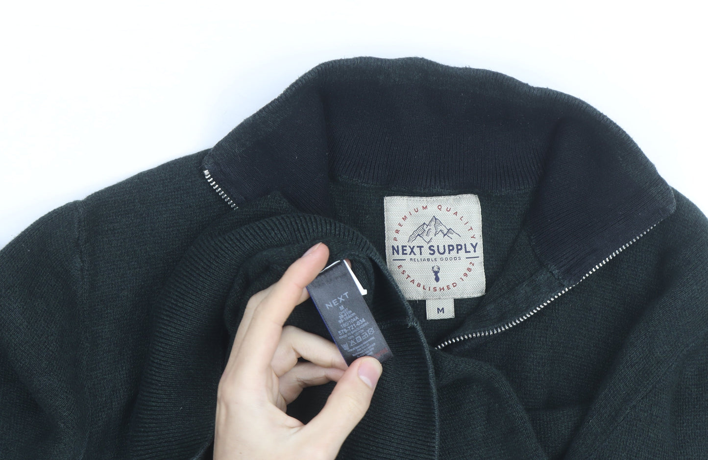 NEXT Men's Black M 1/2 Zip High Neck Cotton Blend Jumper
