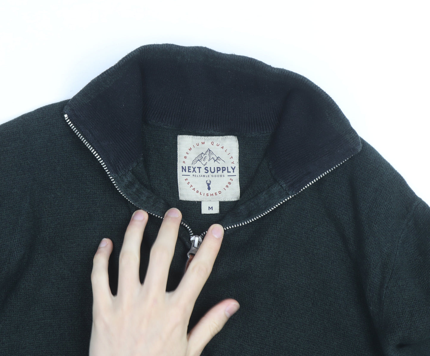 NEXT Men's Black M 1/2 Zip High Neck Cotton Blend Jumper