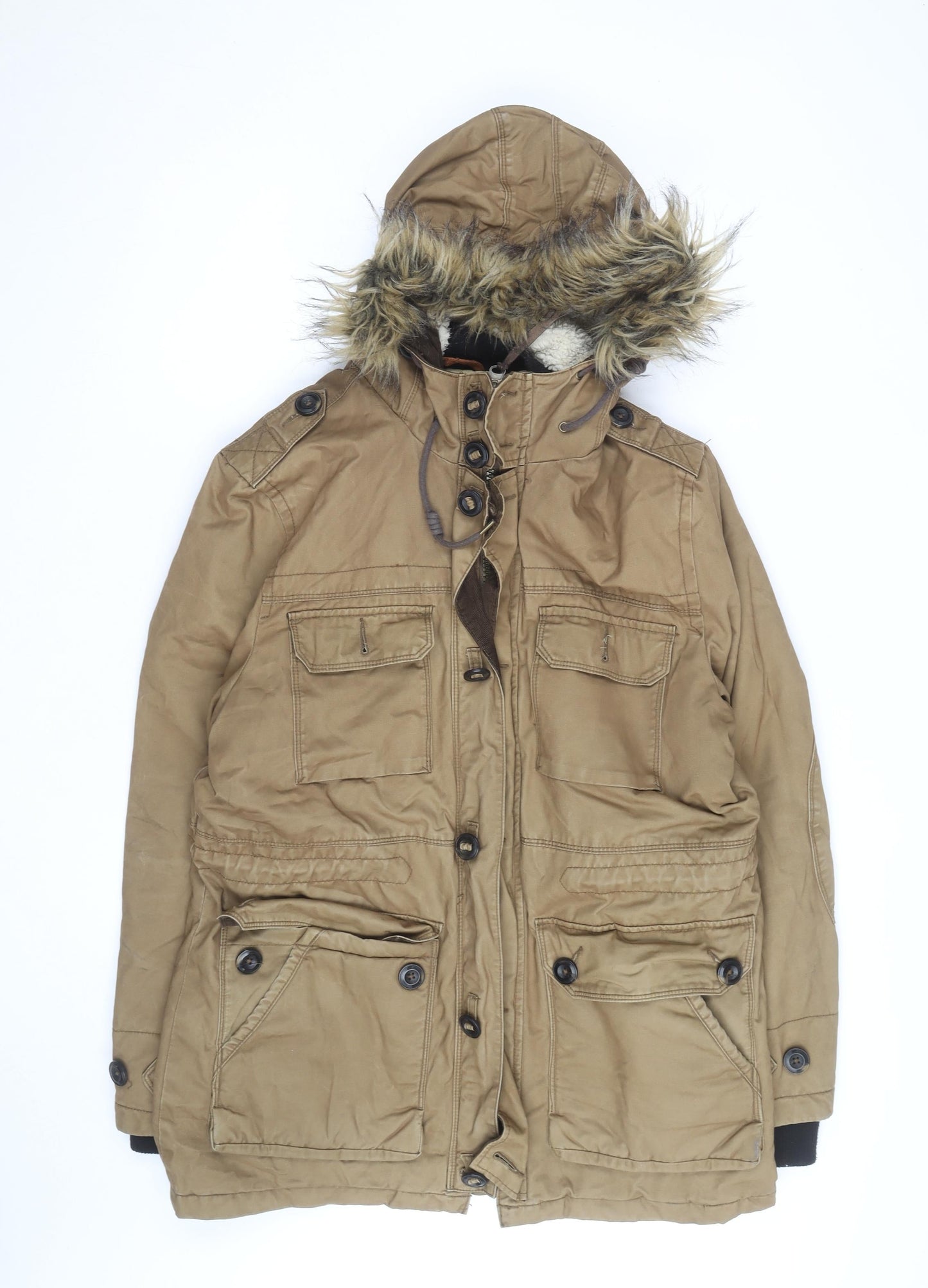 F&F Women’s Brown Faux Fur Hooded Parka Coat Size L