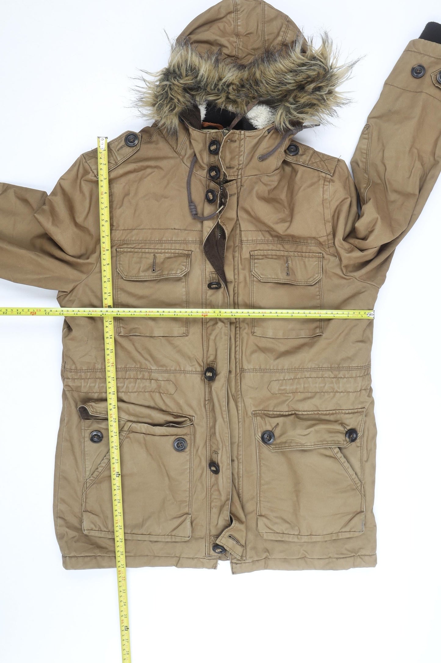 F&F Women’s Brown Faux Fur Hooded Parka Coat Size L