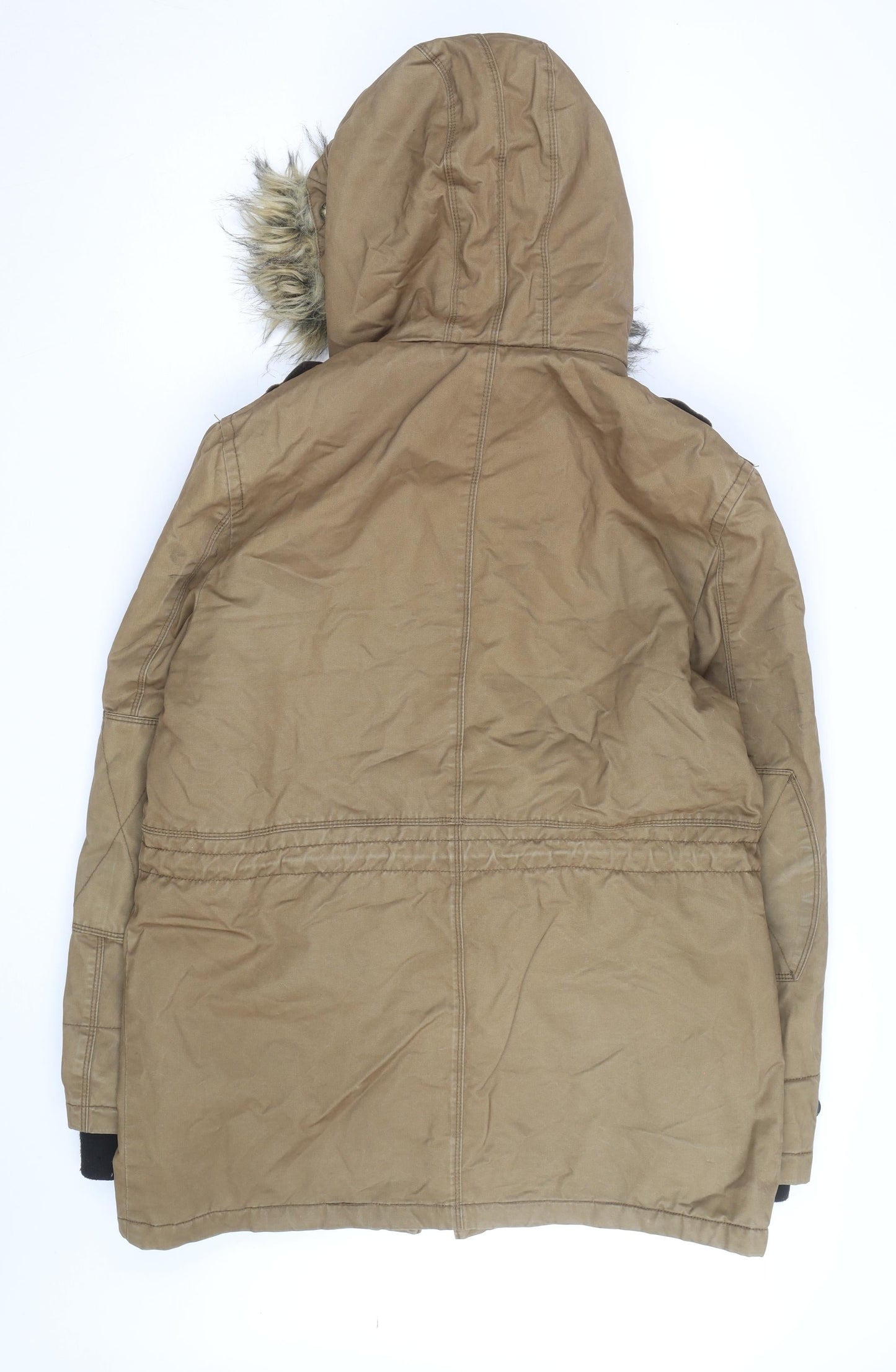 F&F Women’s Brown Faux Fur Hooded Parka Coat Size L