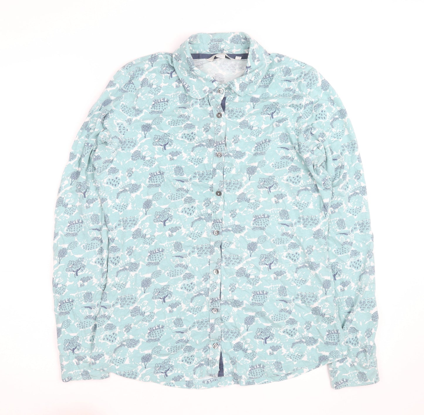 Boden Women Blue Floral Button-Up Shirt Size 8 Cotton Long Sleeve